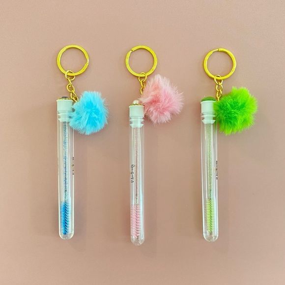 3pcs Tube Eyelash Brush/Spoolie with Furball & Gold Keychain | Mascara Wand - Picture 2 of 6